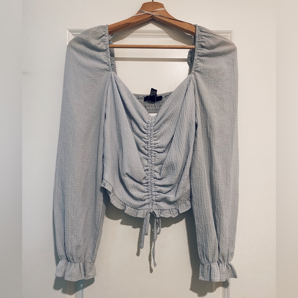 Forever 21 Light Blue Crop Peasant Top